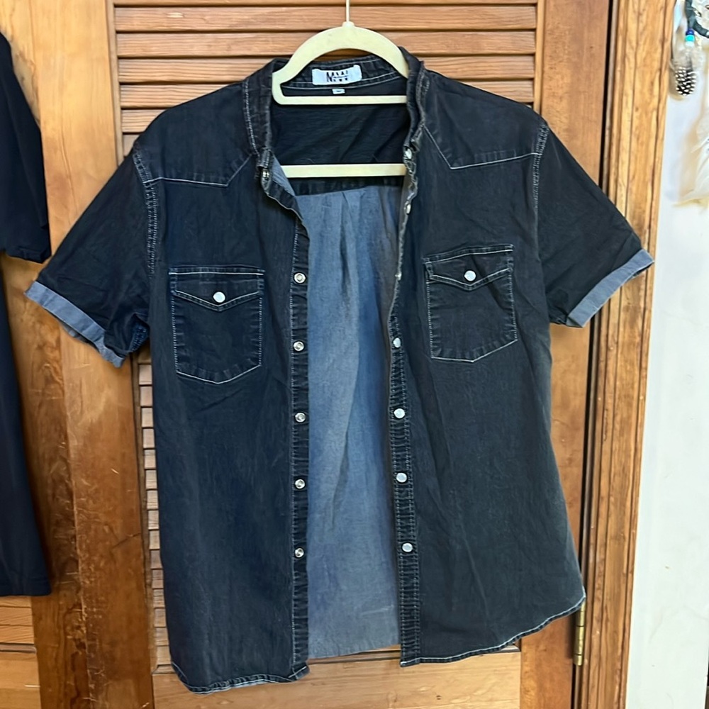 Stretchy Denim Like Over Shirt Button Up